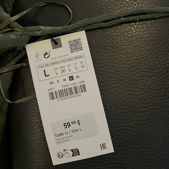 ZARA Summer Boho Dotted Mesh Mini Olive Dress BRAND NEW WITH TAG, SIZE L - Picture 4 of 4